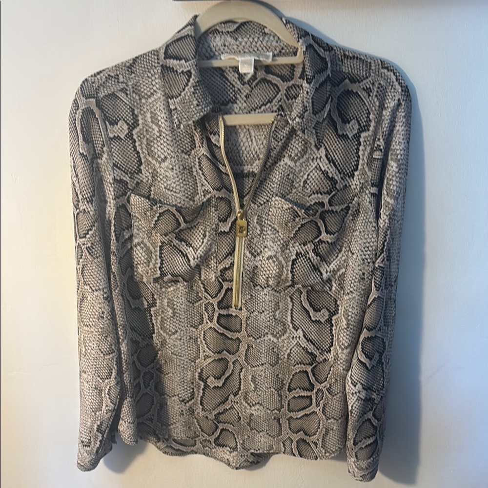 Michael Kors Black and Gray Snake Print Blouse